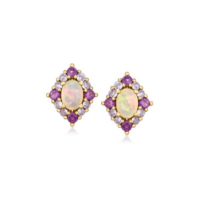 Ross-Simons Opal, .50 ct. t.w. Amethyst and .50 ct. t.w. Tanzanite Earrings in 18kt Gold Over Sterling