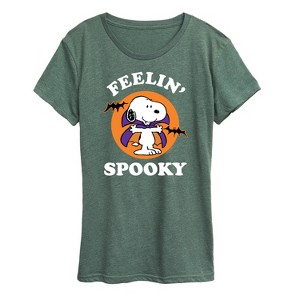 Women's Peanuts Feelin Spooky Short Sleeve Graphic T-Shirt - Heather Juniper - 2X - 1 of 4