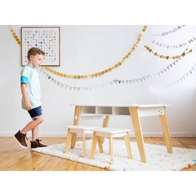 White and Natural Wood Kids Arts and Crafts Table Set with Storage