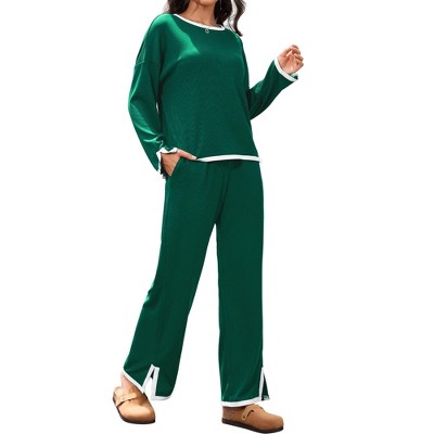 ATHLECHIC Women's Outfits Casual Long Sleeve Sweater Top Wide Leg Pants Matching Lounge 2 Piece Sets