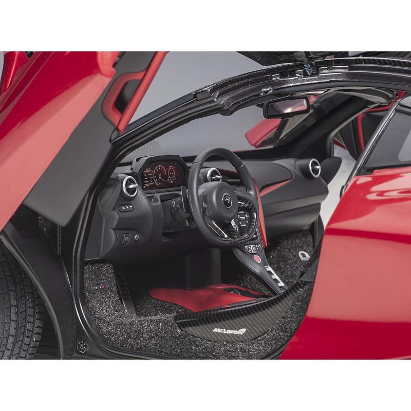 McLaren 720S Memphis Red Metallic with Black Top and Carbon Accents 1/18 Model Car by Autoart, 4 of 7