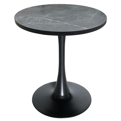 LeisureMod Bristol 27" Round Dining Table – Modern MDF Top Accent Café Table & Glossy Black Iron Pedestal Base for Kitchen and Small Spaces