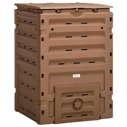 Outsunny 120 Gallon Compost Bin, Large Composter With 80 Vents And 2  Sliding Doors, Lightweight & Sturdy, Brown : Target