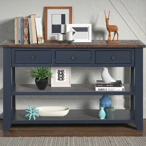 Mshliw 48 Inch Solid Pine Wood Top Console Table with 3 Drawers and 2 Shelves Entryway Sofa Table for Living Room Hallway Bedroom - 1 of 4