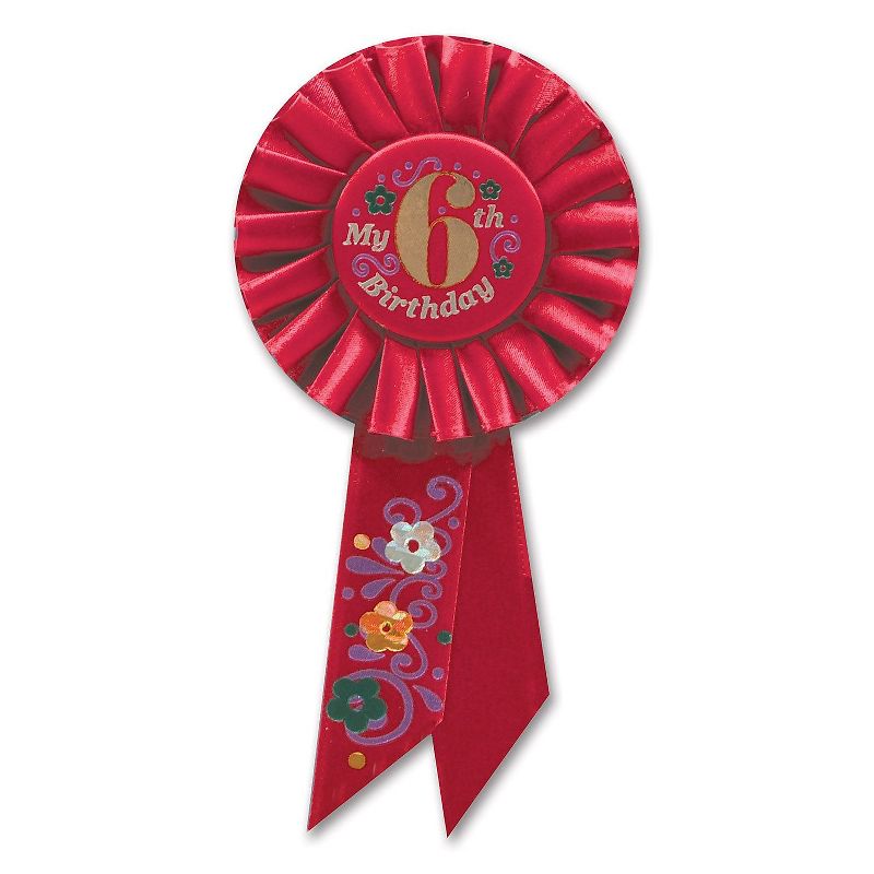Beistle Biestle 3 1/4" x 6 1/2" My 6th Birthday Rosette Red 3/Pack RS056R, 1 of 2