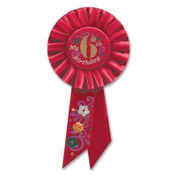 Beistle Biestle 3 1/4" x 6 1/2" My 6th Birthday Rosette Red 3/Pack RS056R