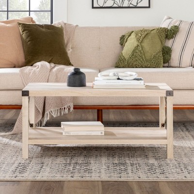 NicBex Rustic Farmhouse Coffee Table Industrial Metal-X Frame & Lower Shelf Easy Assembly for Living Room