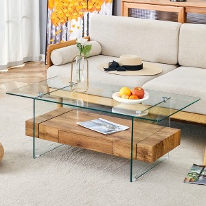 KIGFTSOD Modern Two-Tier Coffee Table - An Elegant Combination of Clear Glass Top, Side Table, Display Stand - 1 of 4