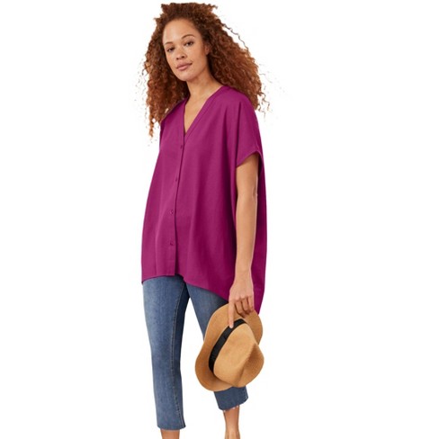 Ellos Women's Plus Size Button-front Linen-blend Tunic - 14/16, Pink :  Target