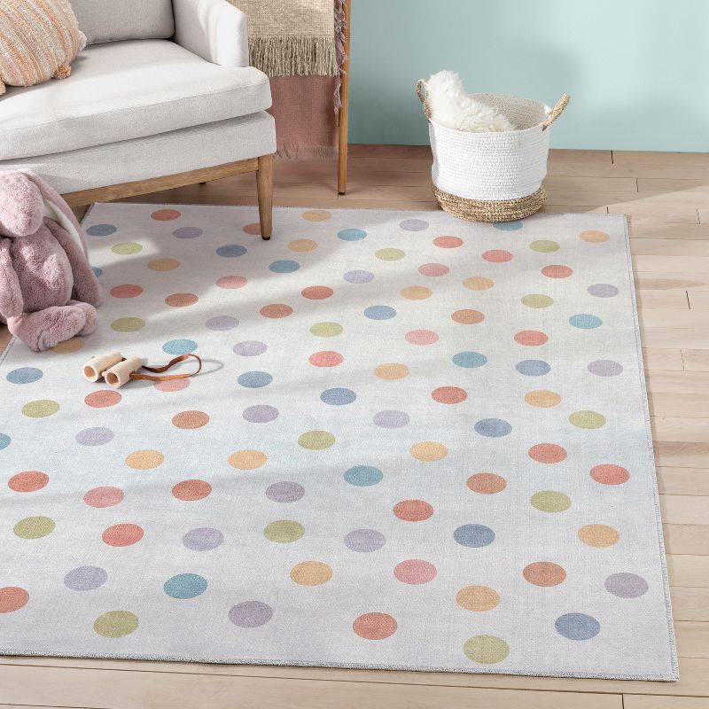 Well Woven Rainbow Polka Dots Apollo Kids Collection Multi Color Area Rug, 3 of 11