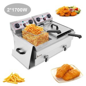 BestParts 16L Double Tank Stainless Steel Deep Fryer with Faucet, 3400W Max, 8L+8L Capacity, Blue Large Handle - 1 of 4