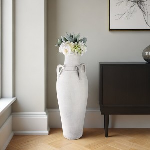 Decorative Floor Vase - Pottery Terracotta Rustic Dual Handles - Decorative for Home Bedroom Office Living Room - 39" Ivory & Tan - 1 of 4