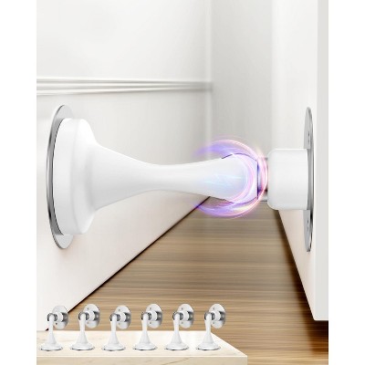 DOMETOUR Magnetic Door Stoppers 6 Pack – Heavy Duty Stainless Steel, Wall/Floor Mount, No-Drill Adhesive & Screws, White