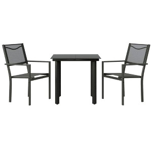 vidaXL Patio Dining Set Outdoor Table and Chair Black Steel and Textilene - 31.5" Table Length 2 Items - 1 of 4