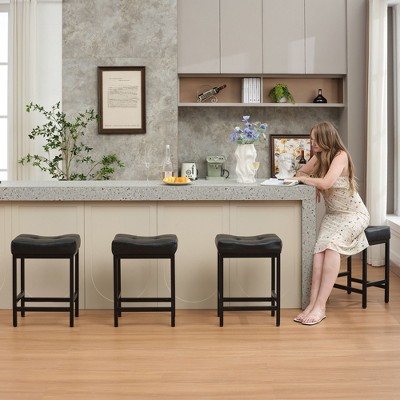 Hyleory Bar Stools Set of 4, 24'' Counter Height Stools Saddle Stools with Metal Leg, Faux Leather Modern Kitchen Barstools(set of 4)