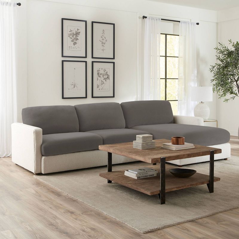 Sure Fit Stretch Pique Sectional Large Couch Cushion Cover Gray, 3 of 8