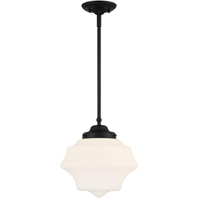 Tyce Mini Black Farmhouse Pendant Light with Opal Glass Shade