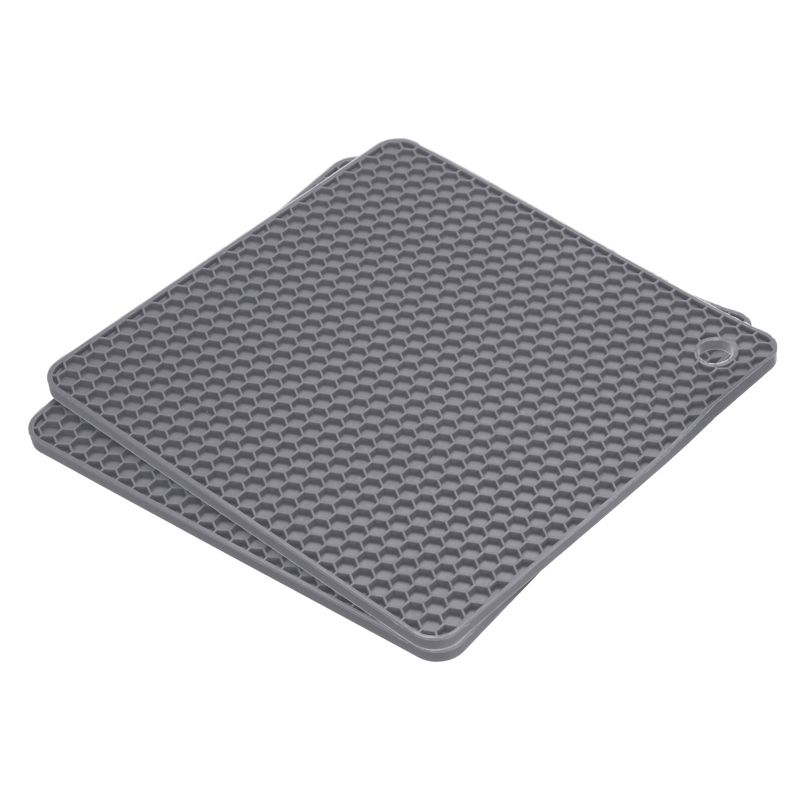 Unique Bargains Silicone Trivet Mats 2pcs Square Heat Resistant Non-Slip Drying Mat for Kitchen Counter Table -Deep Gray, 1 of 6