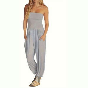 Imily Bela Womens Off Shoulder Loose Backless Casual Onesie Jumpsuits Summer Baggy Long Pants Rompers with Pockets - 1 of 4