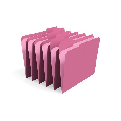 HITOUCH BUSINESS SERVICES Reinforced File Folders 1/3 Cut Letter Size Pink 100/Box TR508952/508952