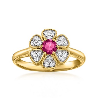 Ross-Simons 0.20 Carat Rhodolite Garnet and .20 ct. t.w. White Topaz Flower Ring in 18kt Gold Over Sterling