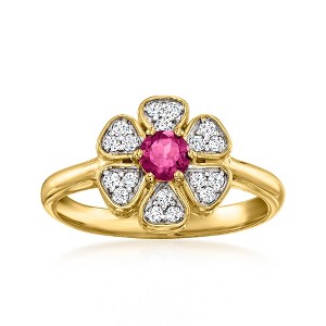 Ross-Simons 0.20 Carat Rhodolite Garnet and .20 ct. t.w. White Topaz Flower Ring in 18kt Gold Over Sterling - 1 of 4