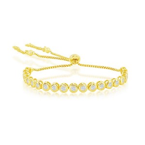 Bella Silver Sterling Silver 5mm Tennis Bezel-Set CZ Adjustable Bolo Tassel Bracelet - Gold Plated - Gold - 1 of 2