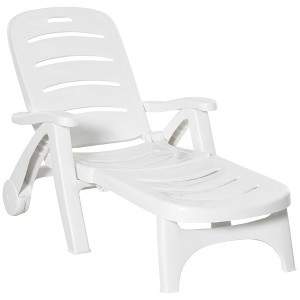 Outsunny Outdoor Chaise Lounge Chair on Wheels, Waterproof with Quick Assembly, Folding, 5 Level Adjustable Backrest for Pool, White - 1 of 4