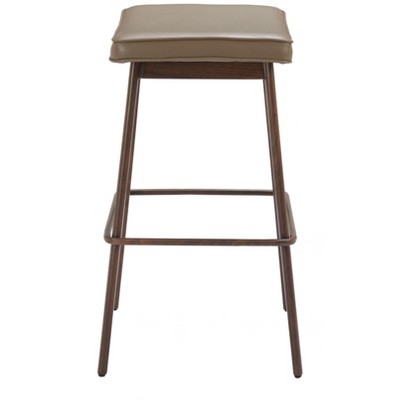 Barstool – 31.1" H, Taupe Faux Leather – Steel Frame with Faux Wood Accents (Set of 2) By Zuo Modern