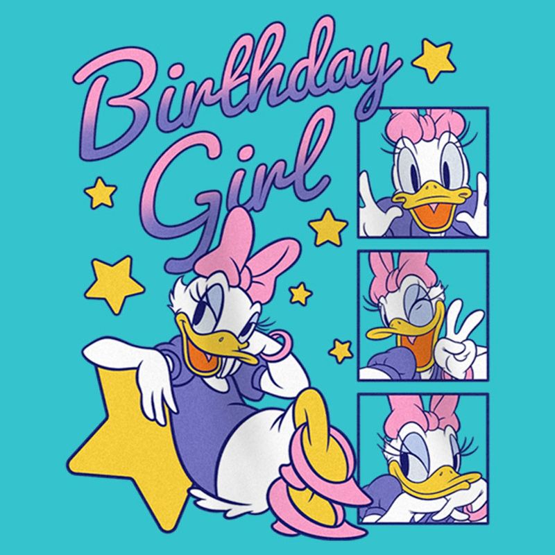 Girl's Mickey & Friends Daisy Duck Birthday Star Girl  T-Shirt - Tahiti Blue - Medium, 2 of 5