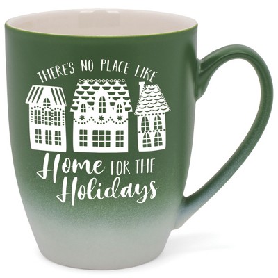 Elanze Designs There's No Place Like Home For the Holidays Two Toned Ombre Matte Green and White 12 ounce Ceramic Stoneware Coffee Cup Mug
