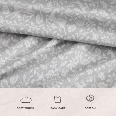Deer Dance Grey Cotton Flannel Queen Sheet Set