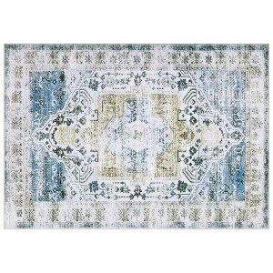 Vintage Carpet Washable Carpet Soft Imitation Wool Living Room Carpet Non-slip Vintage Distressed Decorative Carpet Oriental Print Easy-to-Clean - 1 of 4