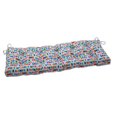 56"x18" Outdoor Tufted Bench/Swing Cushion Color Tabs Primaries Blue - Pillow Perfect: Weather & Fade-Resistant with Polyester Fiber Fill