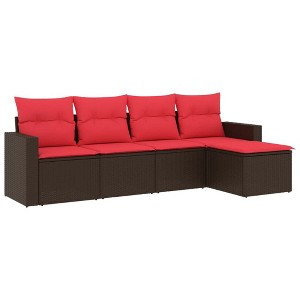 vidaXL 5 Piece Patio Sofa Set with Cushions Brown Poly Rattan - 1 of 4