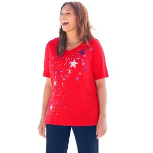 Catherines Women's Plus Size Stars & Shine Tee - 1 of 4