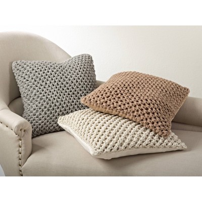 Vanilla Knitted Cotton Square Throw Pillow Set