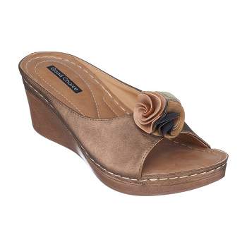Gc Shoes Juliet Bronze 9.5 Perforated Flower Comfort Slide Wedge