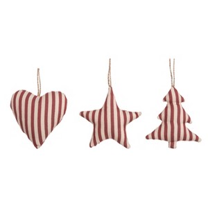 Transpac Fabric Stripe Heart/Tree/Star Ornament Set of 3 Christmas Home Decorations - 1 of 1