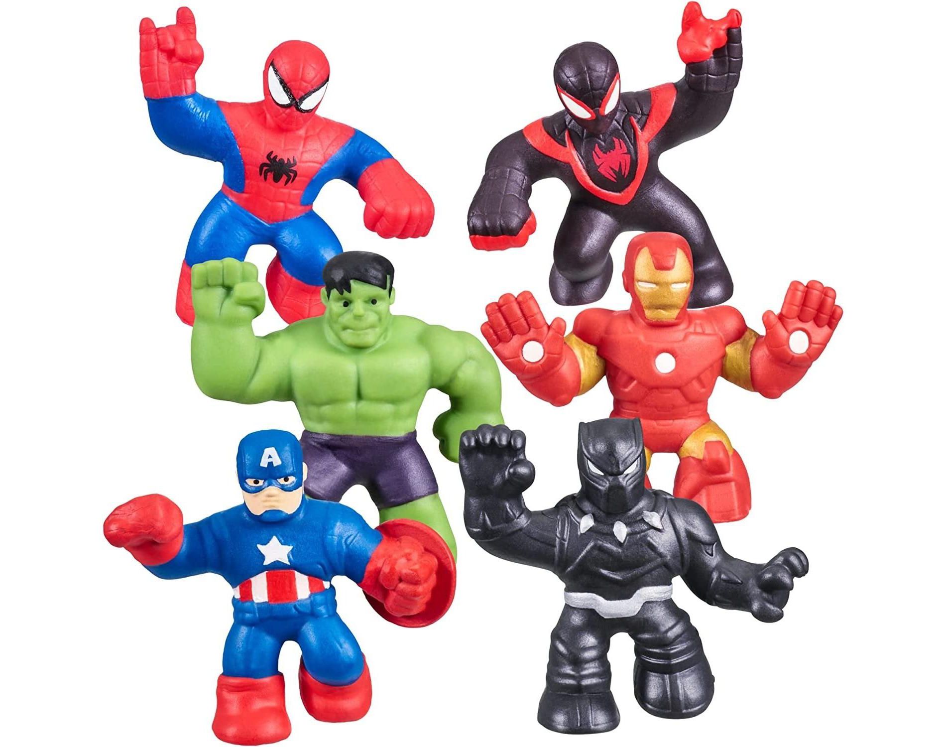 Heroes of Goo Jit Zu Marvel Mega Mini 6-Pack Stretchy & Squishy Heroes (Iron Man, Spider-Man, Captain America, Miles Morales, Hulk & Black Panther)