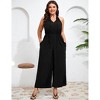 Womens Tie Knot Wide Leg Jumpsuit Plus Size Summer Dressy Sleeveless Frill Trim Patchwork Jumpsuit Casual Jumpsuits Outfits - 2 of 4