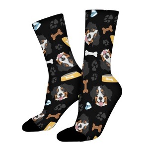 Smiling Dog Bernese Mountain Dog Women Printed Crew Socks Funny Funky Socks Soft Polyester Novelty Gifts for Artists Men - 1 of 1