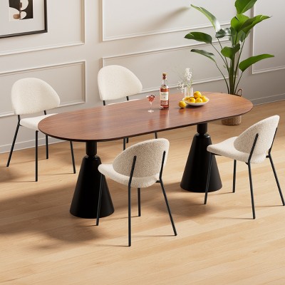 Set of 4 Boucle Upholstered/PU Leather Dining Chairs with Metal Legs,Mid-Century Modern Accent Chair for Kitchen or Dining Room-The Pop Home