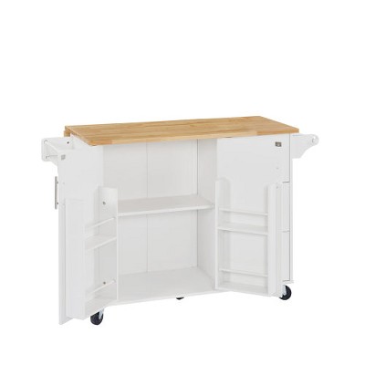 LunaLulinlk Kitchen Island with Drop Leaf Countertop, Barn Door Kitchen Island Table with Storage Cabinet, White