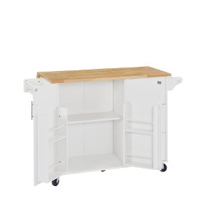 LunaLulinlk Kitchen Island with Drop Leaf Countertop, Barn Door Kitchen Island Table with Storage Cabinet, White - 1 of 4