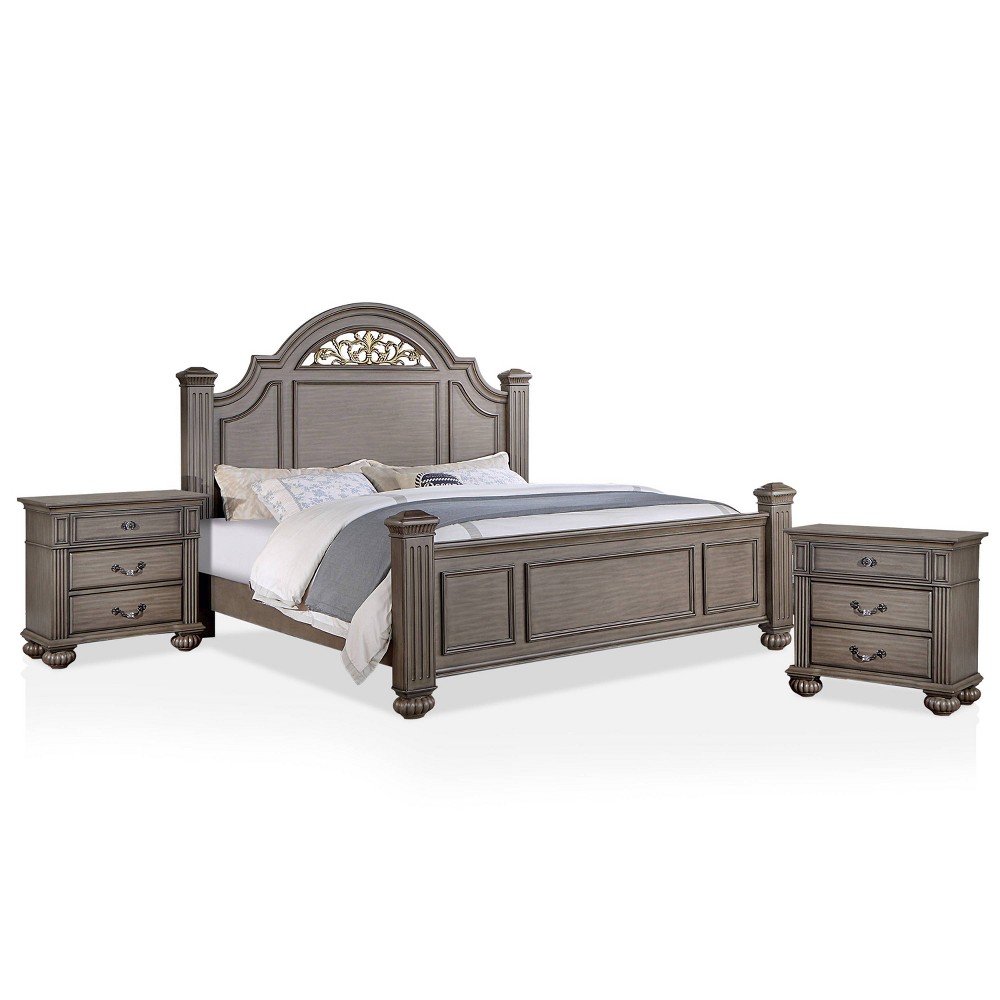 Photos - Bedroom Set 3pc Queen Pennings Traditional Bed Set with 2 Nightstands Gray - HOMES: In