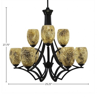 Toltec Lighting Zilo 9 - Light Chandelier in  Matte Black with 5" Gold Fusion Shade