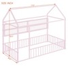 Twin Size Metal Bed Frame with House Design, Fence Detailing, and Storage Shelves - 4 of 4