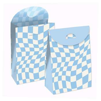 Big Dot of Happiness Blue Checkered Party - Gift Favor Bags - Party Goodie Boxes - Set of 12