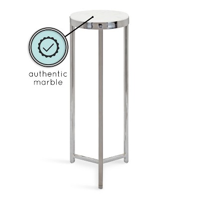 Elegant Silver and White Round Stone Top Drink Table